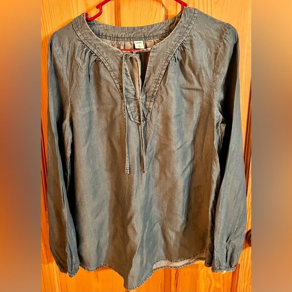 Old Navy Women's Blue Long Sleeve Top Size M Chambray Tie Front Closure VTG Boho - Picture 6 of 12